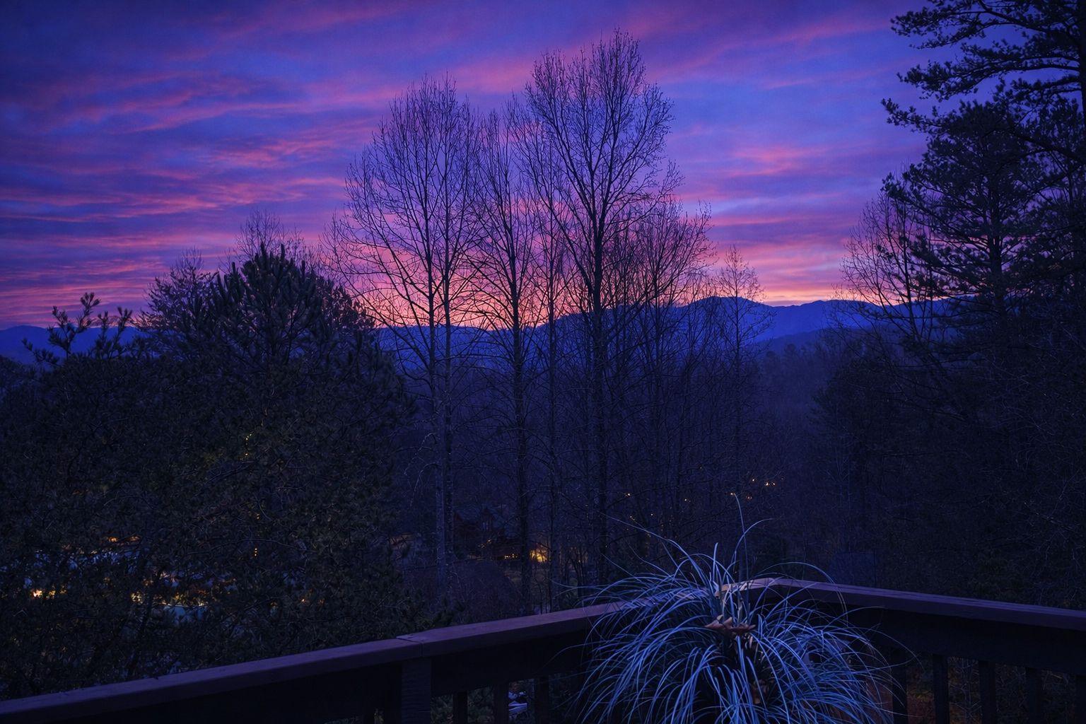 Private deck with stunning mountain sunset views