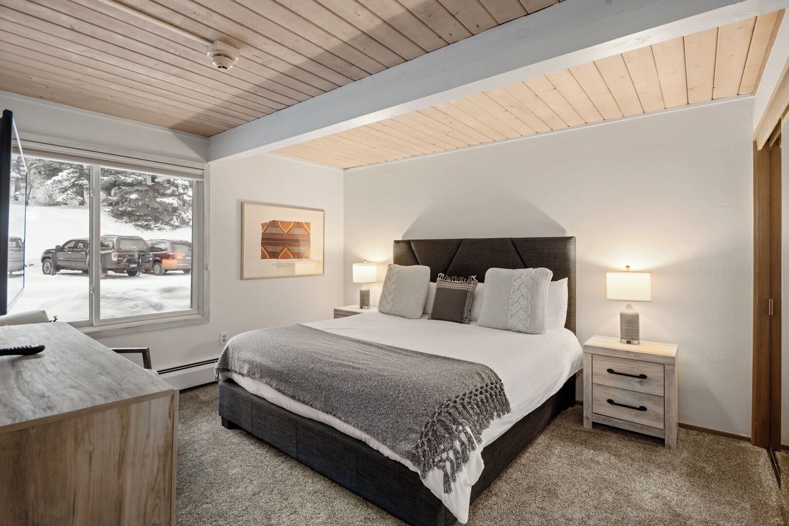master bedroom Aspen rental condo core downtown ski-hot tub