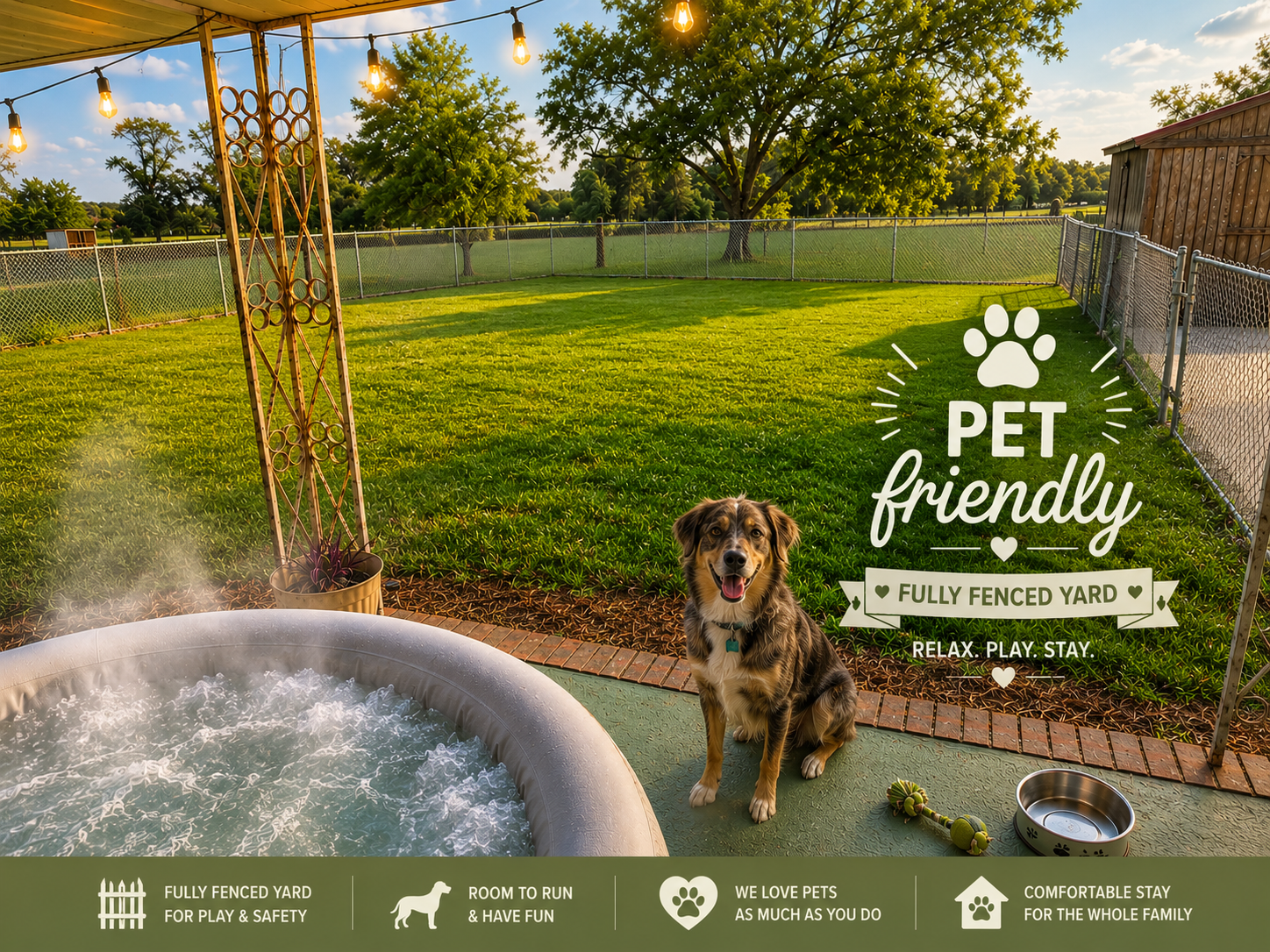 Pet-friendly stay with fenced yard, hot tub, and room to roam