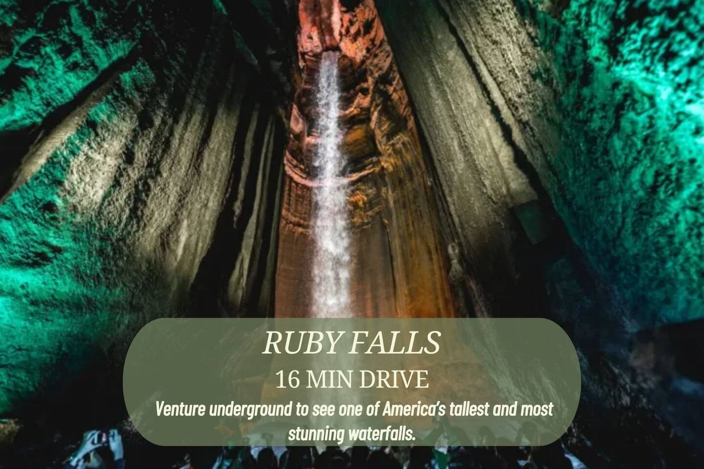 Venture underground to experience the breathtaking Ruby Falls, located just a 16-minute drive away