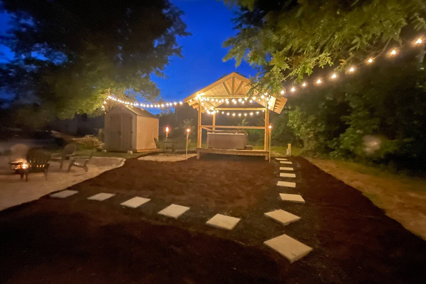 Relax in the 4 person hot tub or enjoy the firepit for 6