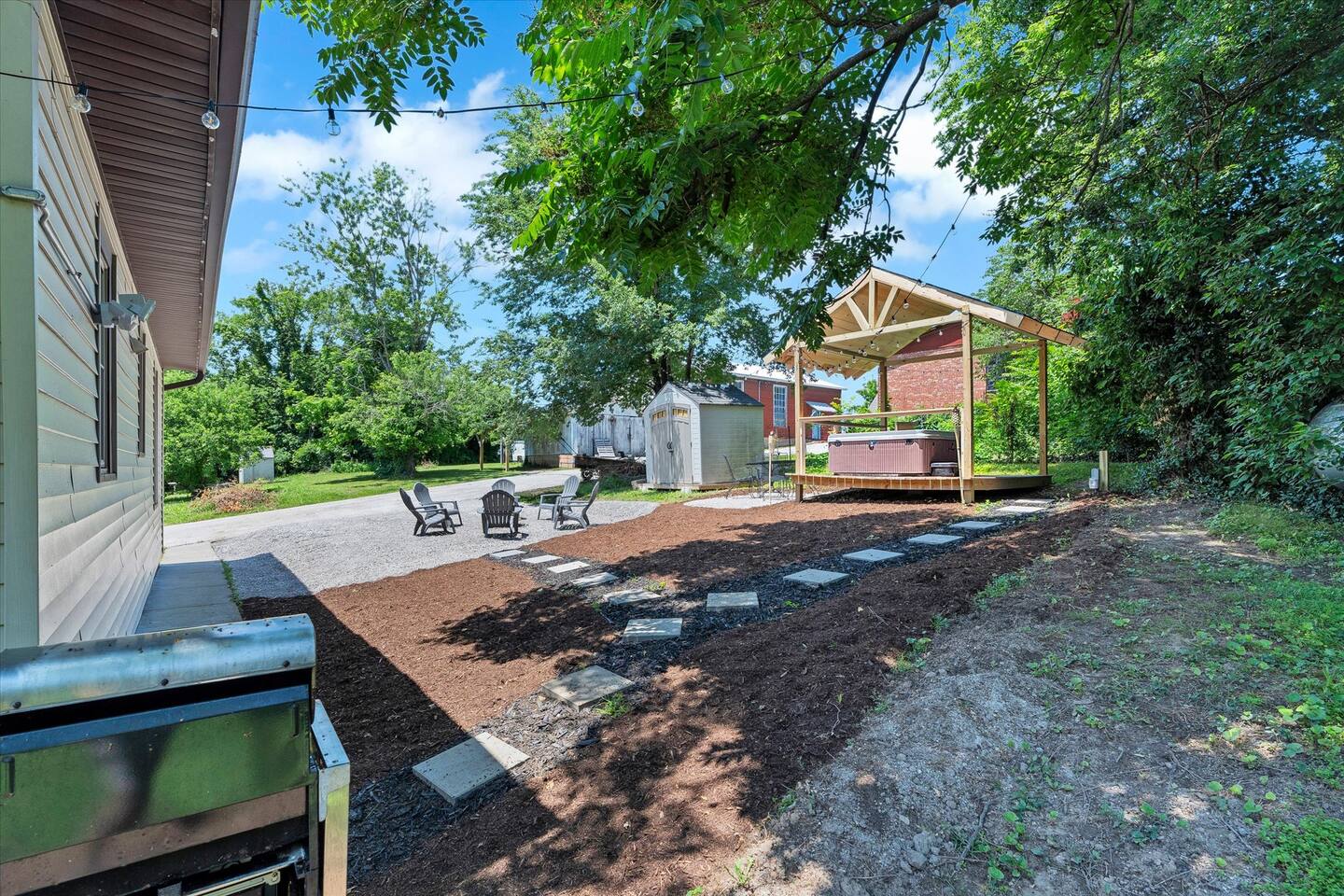 Relax in the 4 person hot tub or enjoy the firepit for 6