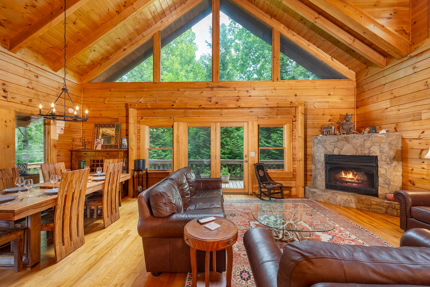 Nothing beats a crackling fire and mountain views. It is especially wonderful lounging around on rain or snow days here in the Blue Ridge Mountains.