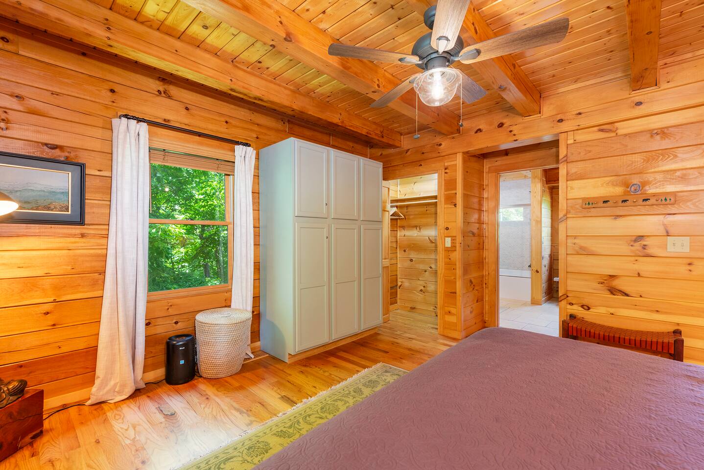 Abundant storage in the armoire and closet, HEPA filter