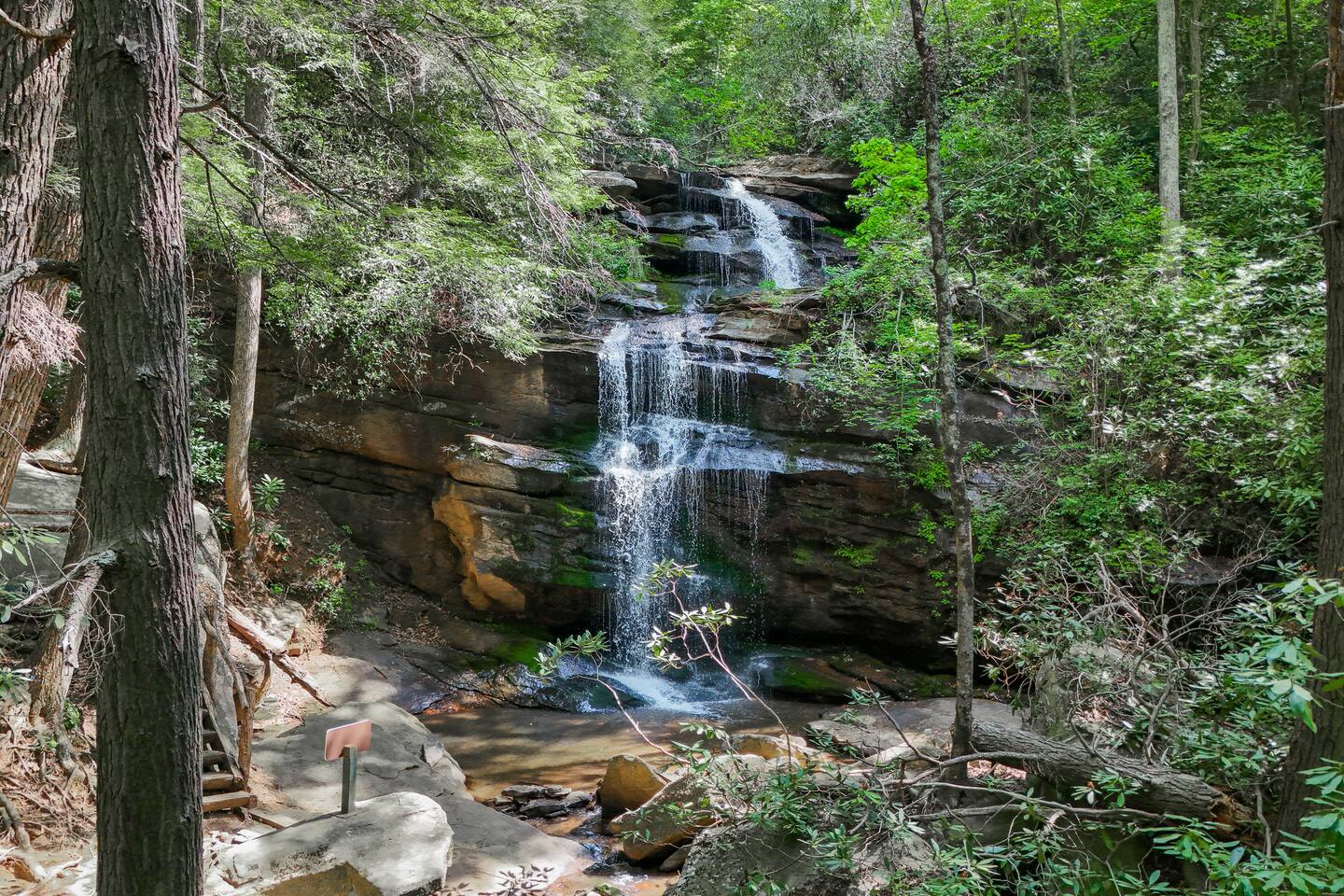 The private lower falls inside of Gateway Mountain. Usually one has this private waterfall with swimming area below all to oneself.  Guests have shared how much their children and pets enjoyed taking a dip here.