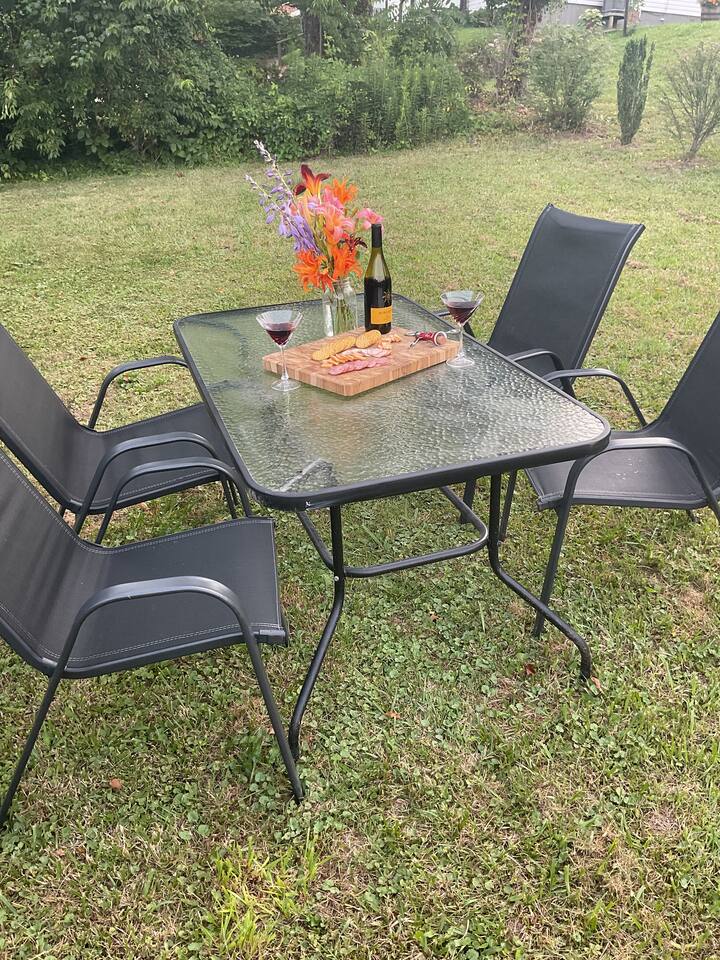 After a day of visiting Black Mountain, Catawba Falls, Linville Falls/Cavern or perhaps a guided fishing trip, relax in the private backyard. A new winery, Euda Wine, has opened in Old Fort.