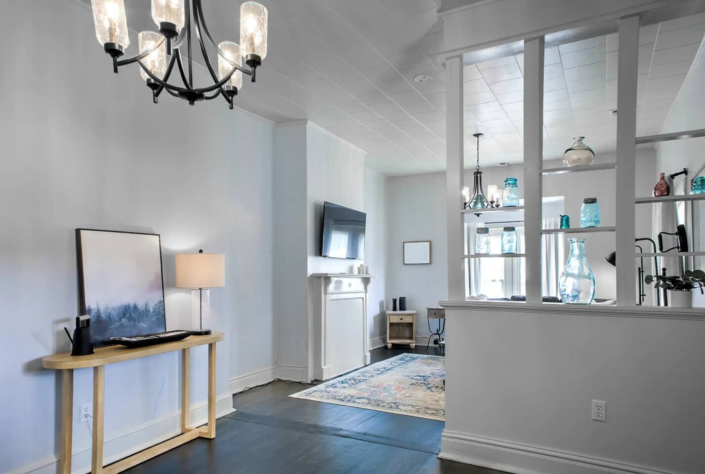 Large entry hall and hallways provides separation between bedrooms and the living room.