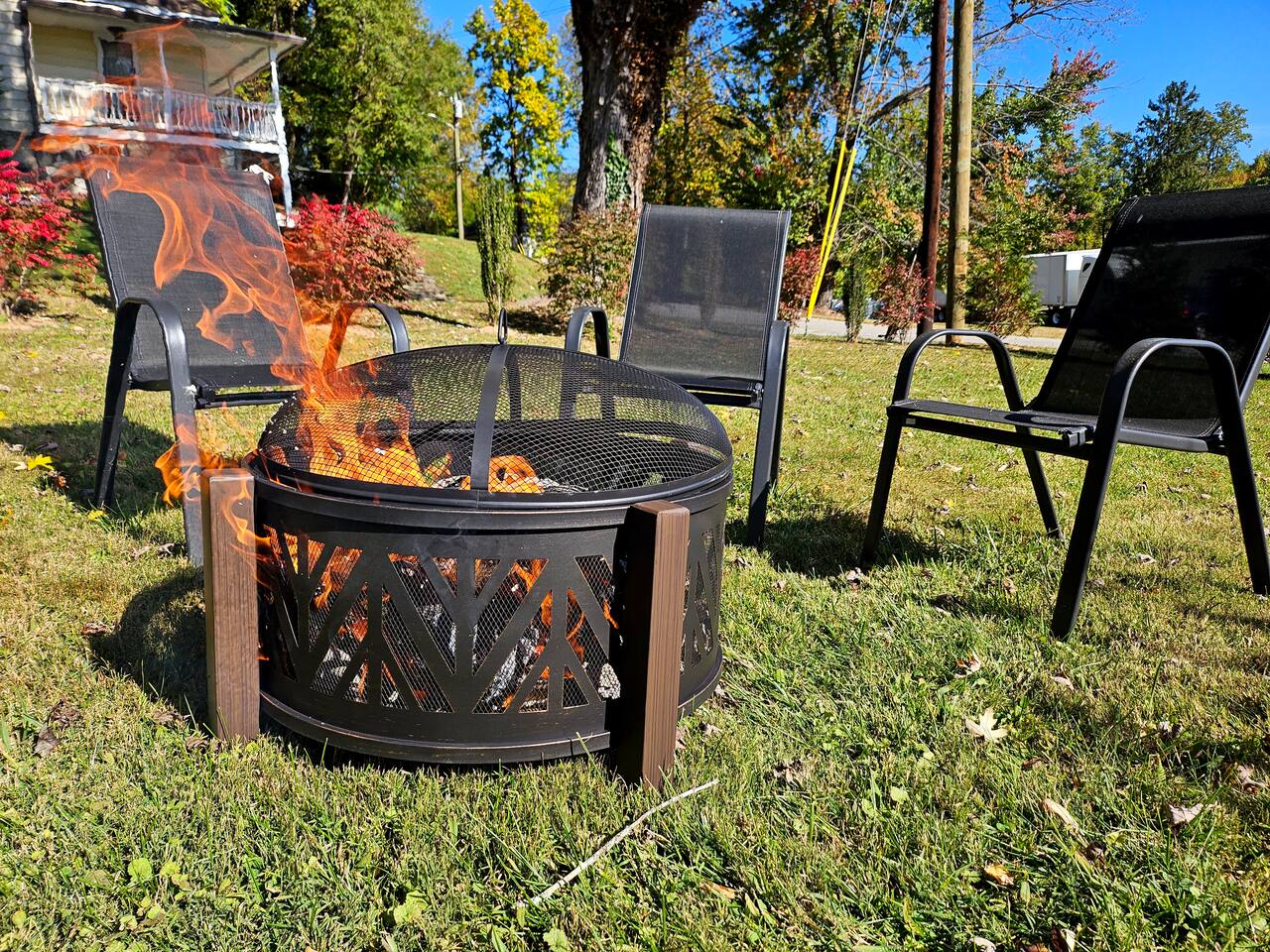 A fire pit in the private backyard to enjoy after a day of hiking