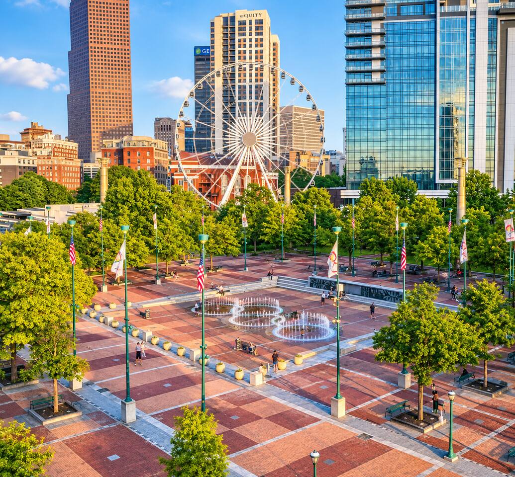 Ride the iconic SkyView Atlanta ferris wheel and stroll through historic Centennial Olympic Park, just 10 minutes (~3.5 miles) from your front door!