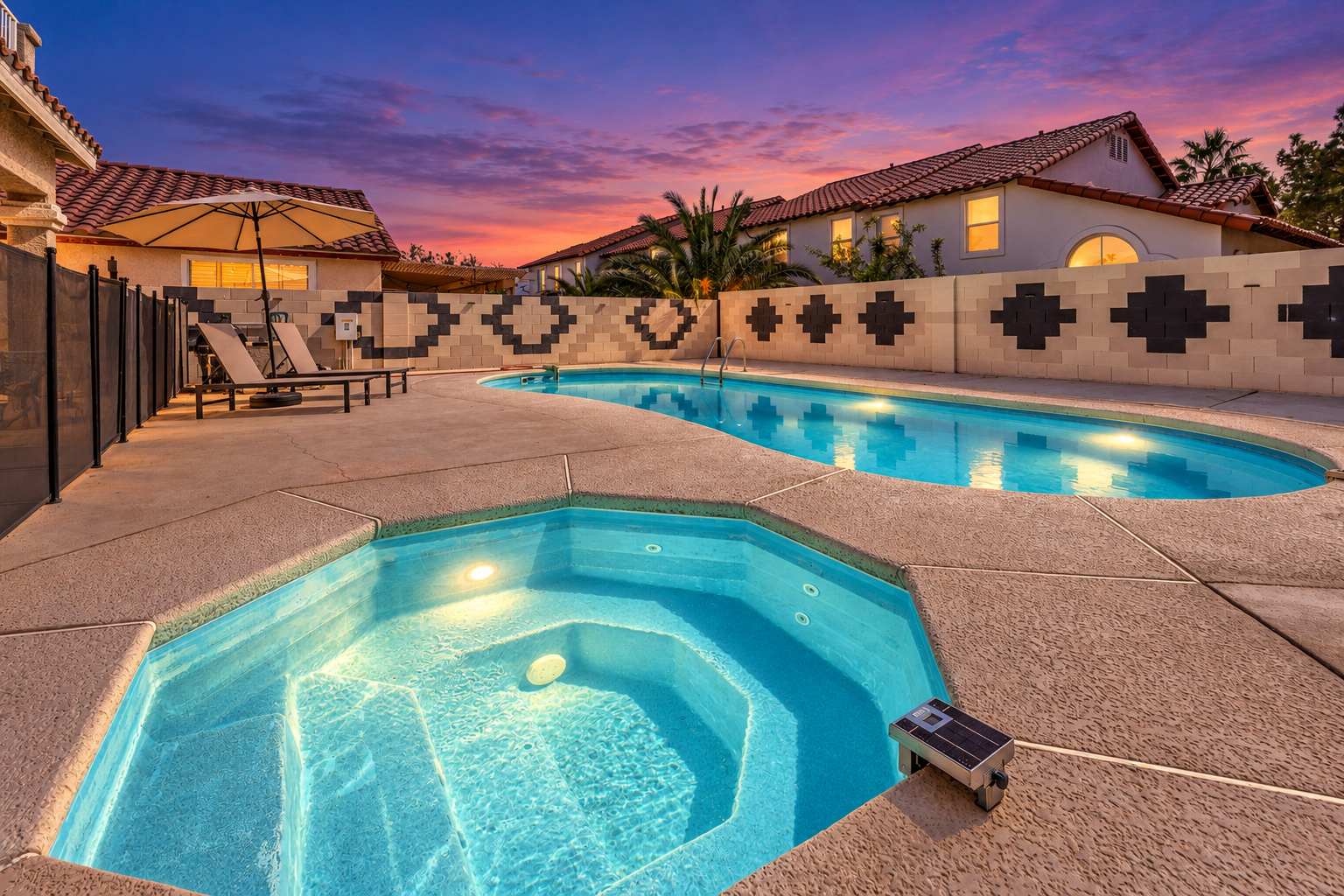 Private pool & spa retreat with sunset views and shaded lounge seating