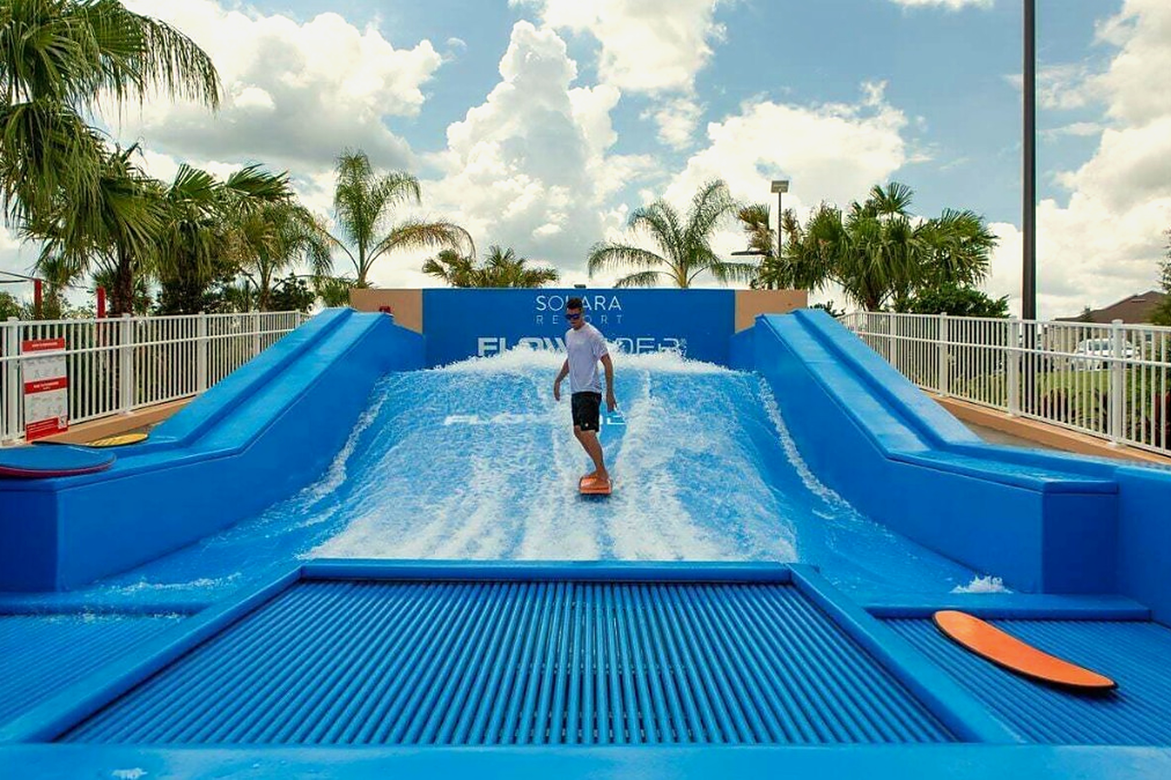 Catch waves on the resort’s exciting on-site surf simulator