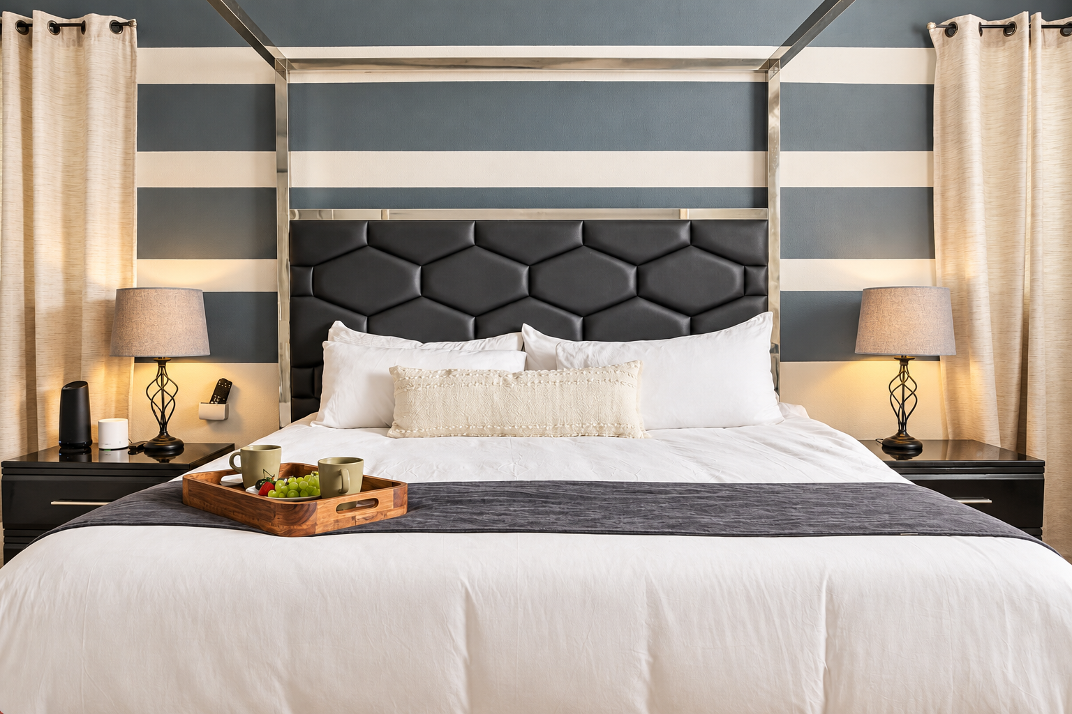 Bedroom 1 - Elegant king bedroom with canopy bed and boutique hotel style