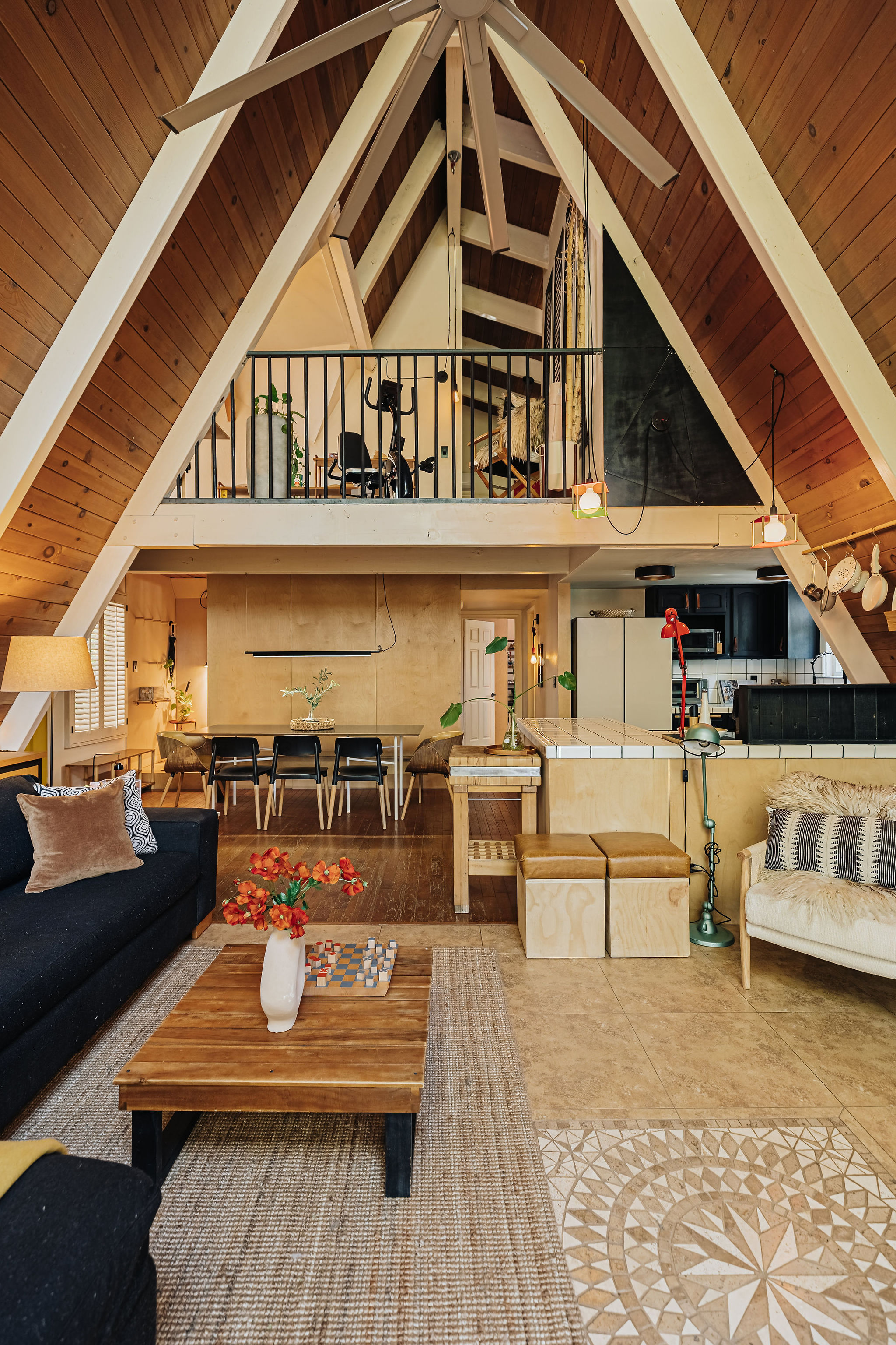 Stunning A-frame retreat with loft, soaring ceilings, and open living space