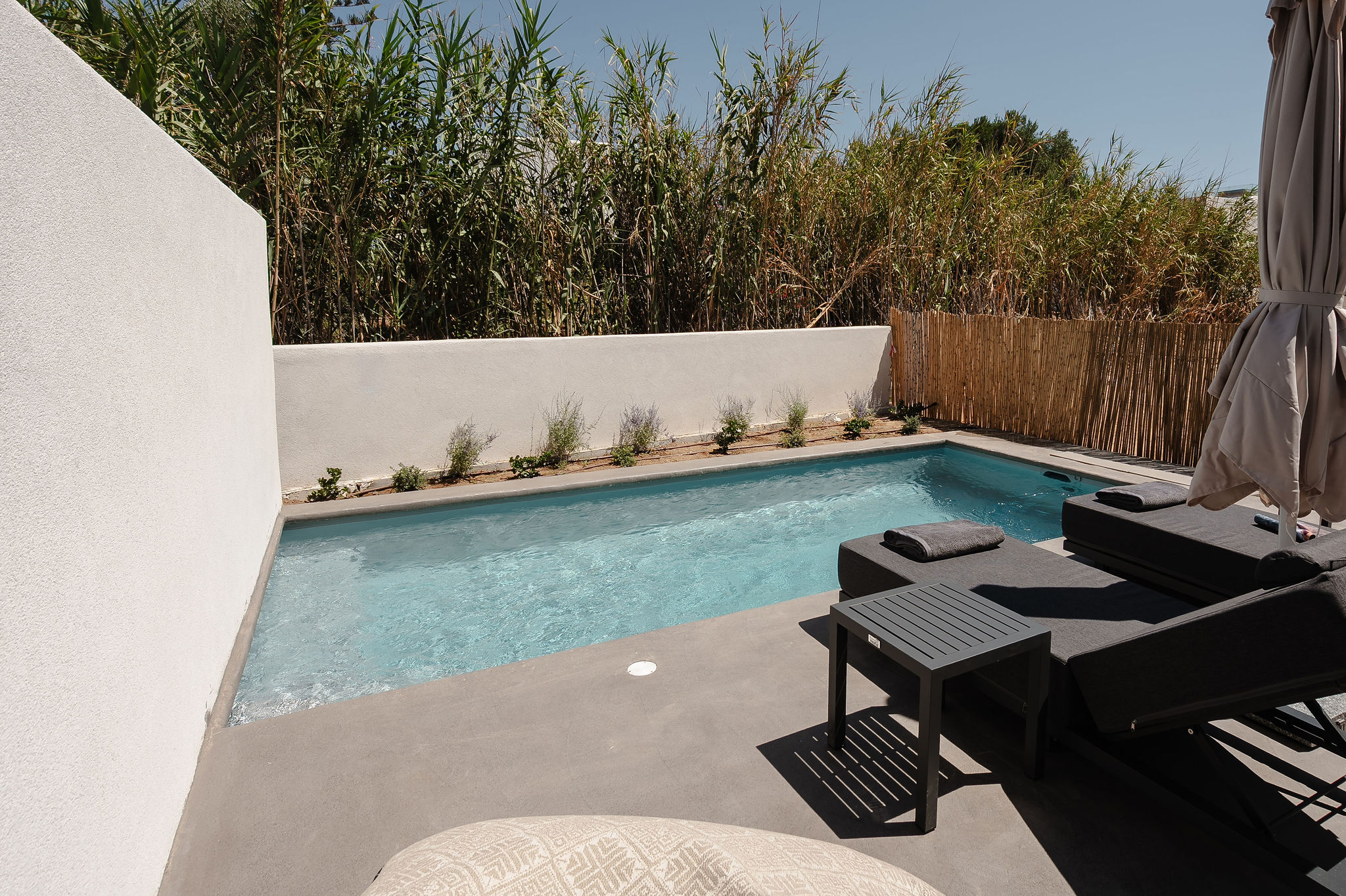 Private plunge pool with stylish loungers and a serene outdoor setting
