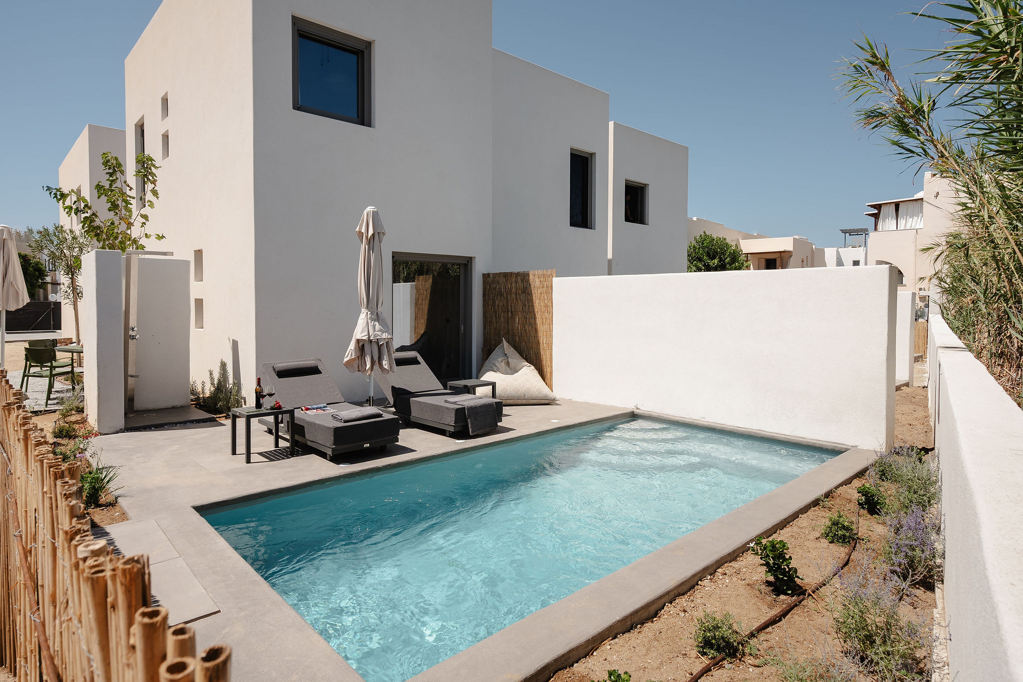 Private plunge pool and stylish sun terrace at a modern villa