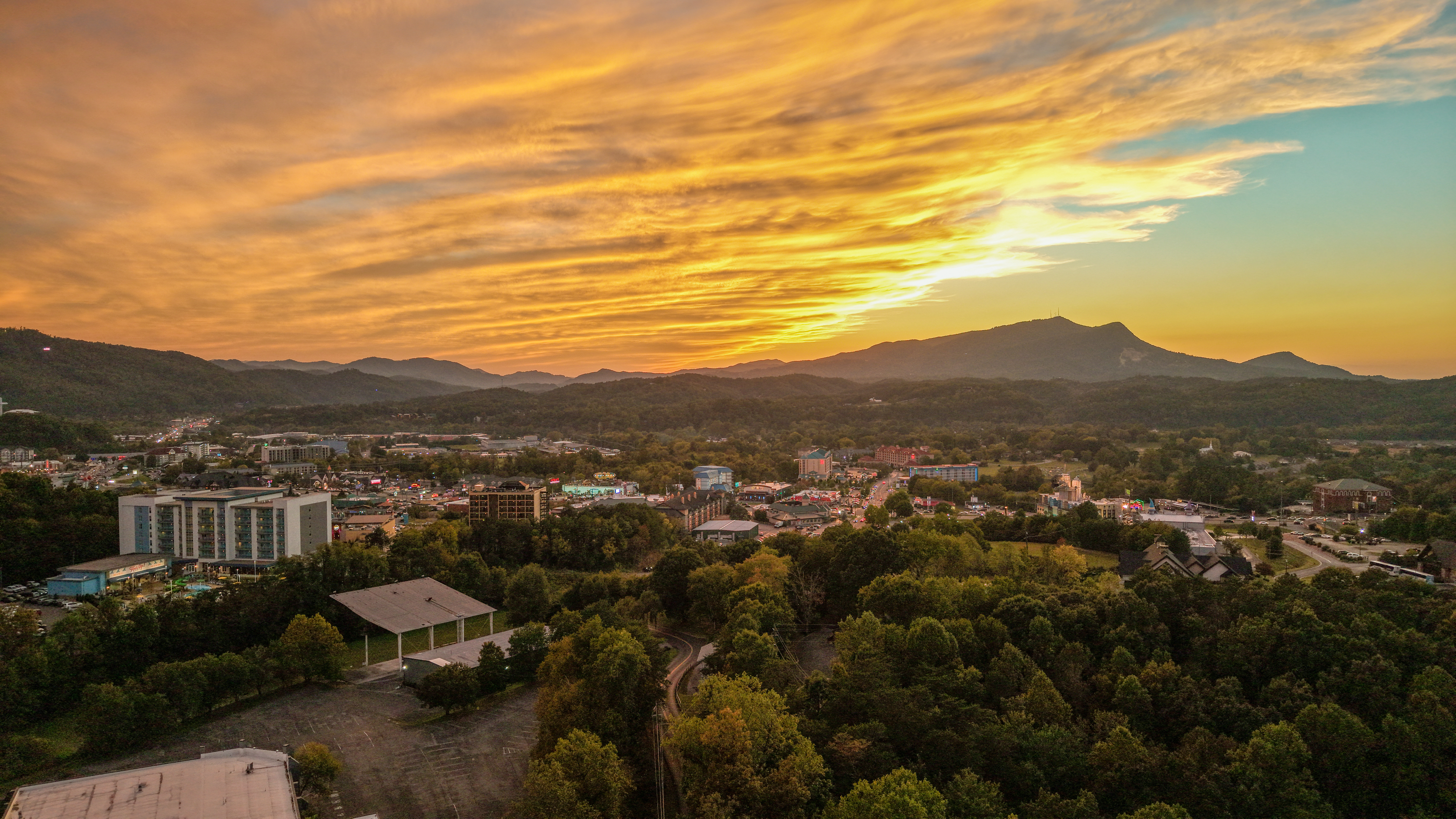 Breathtaking mountain sunset views overlooking town