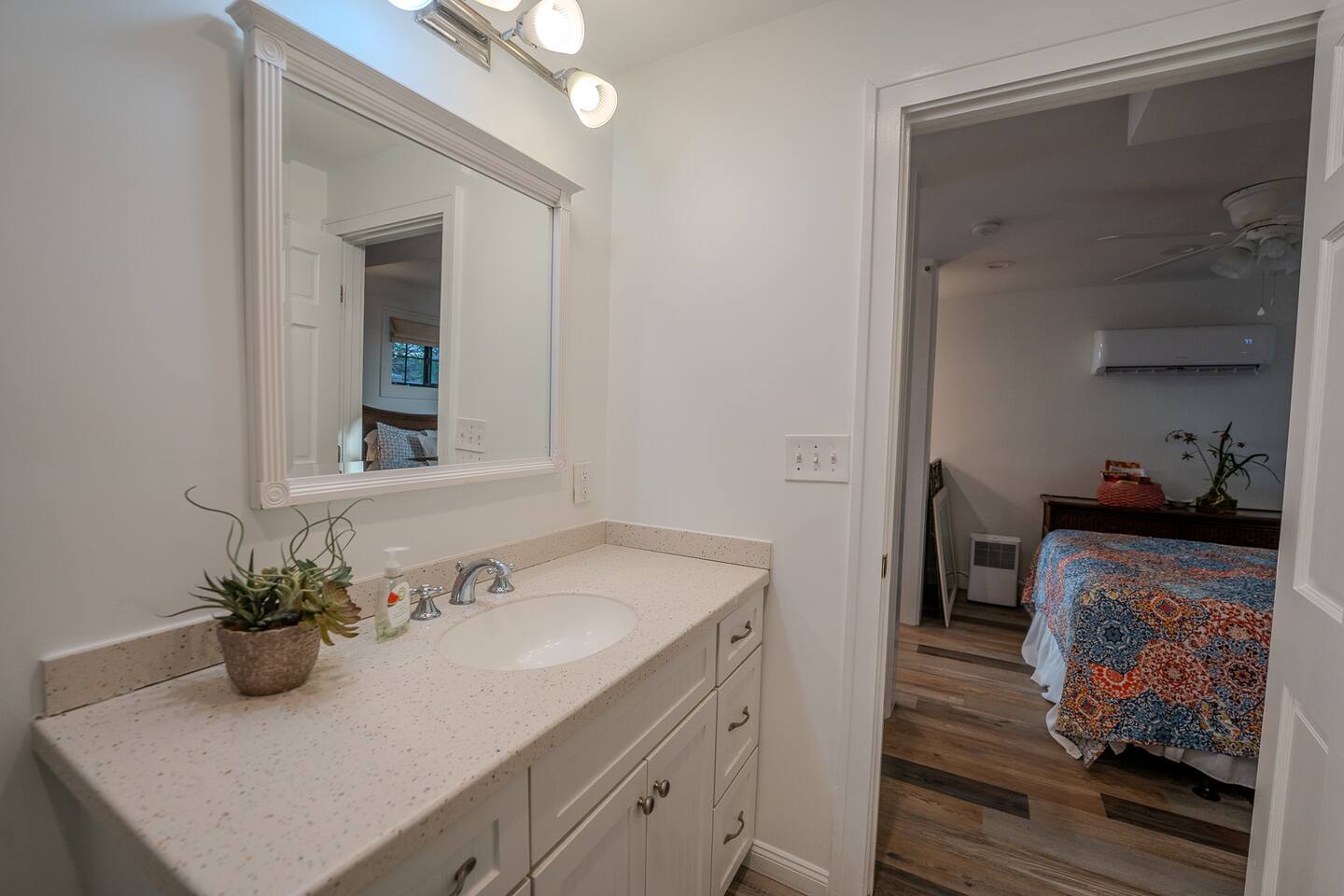 Spacious sink area in the bathroom
