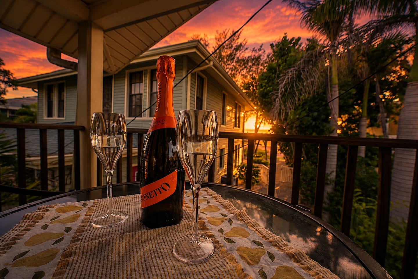 Enjoy drinks at sunset on the balcony