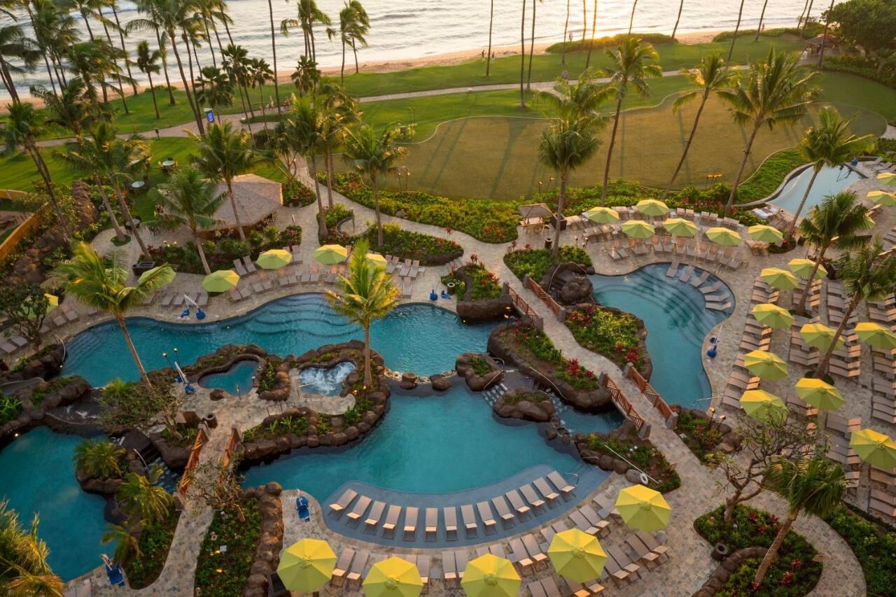 Tropical lagoon pools and ocean views in a lush beachfront setting