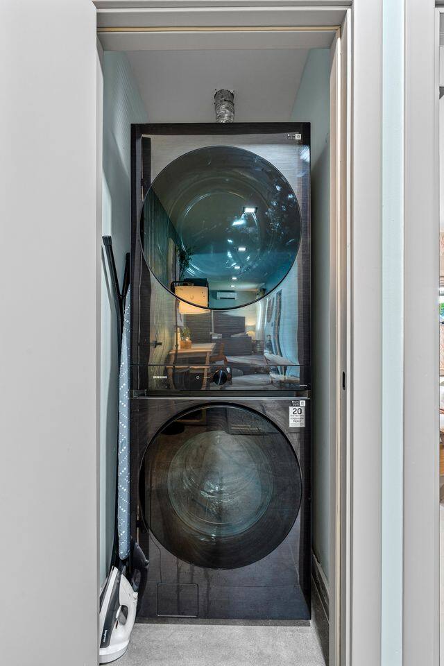 Enjoy the convenience of a brand new Samsung washer and dryer to keep your clothing fresh during your stay.  This is also where you'll find the iron and ironing board
