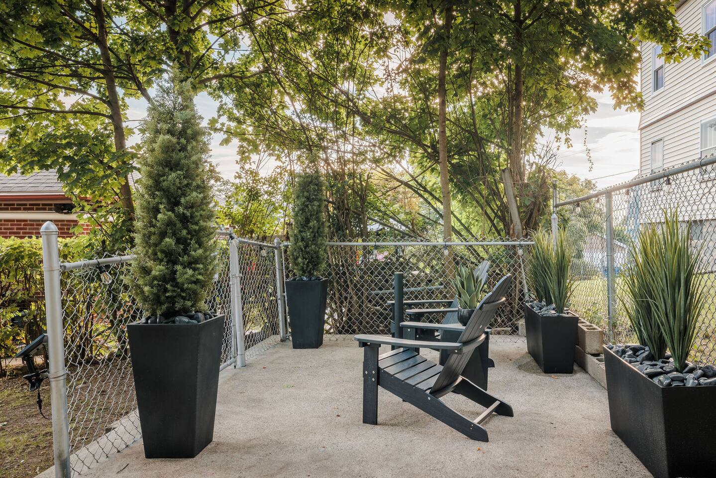 Designated outdoor smoking area with comfortable seating. Smoking is not permitted inside the home.