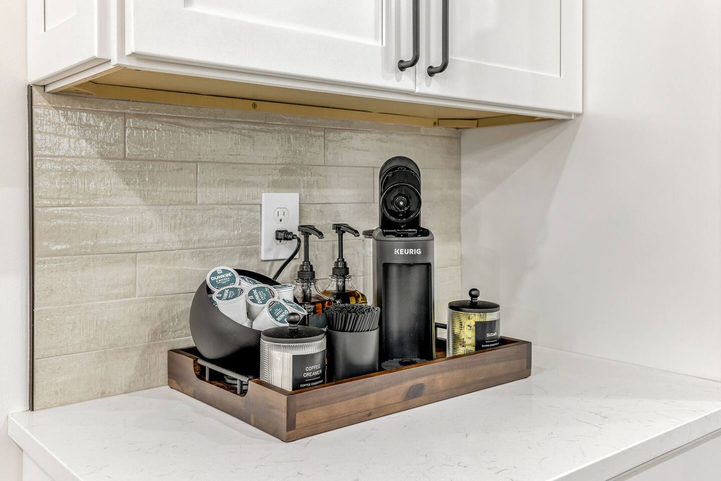 Complimentary coffee station stocked with coffee, tea, and essentials to help you start your day.