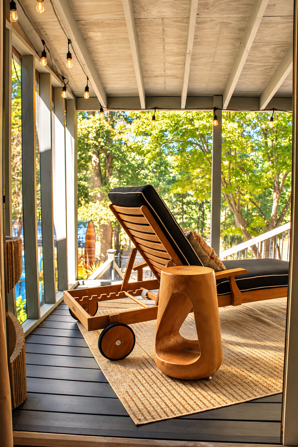 Recline here under Edison glow with the trees and the lake at your fingertips: this is what a perfect afternoon looks like.
