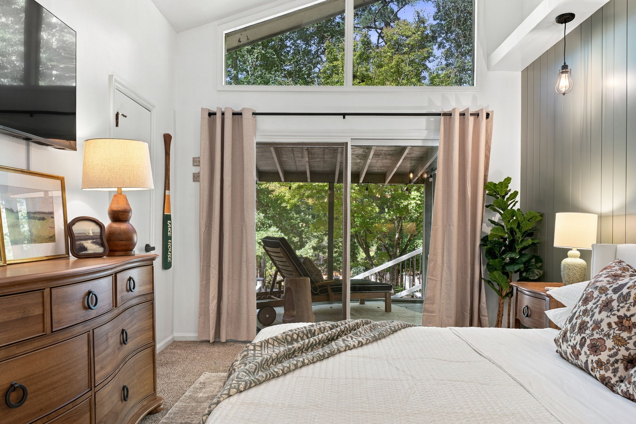 Step from bed to deck: your private woods view and morning ritual, all in one breath.