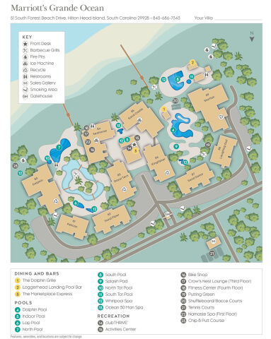 Resort map with beachfront villas, pools, dining, and easy amenity access