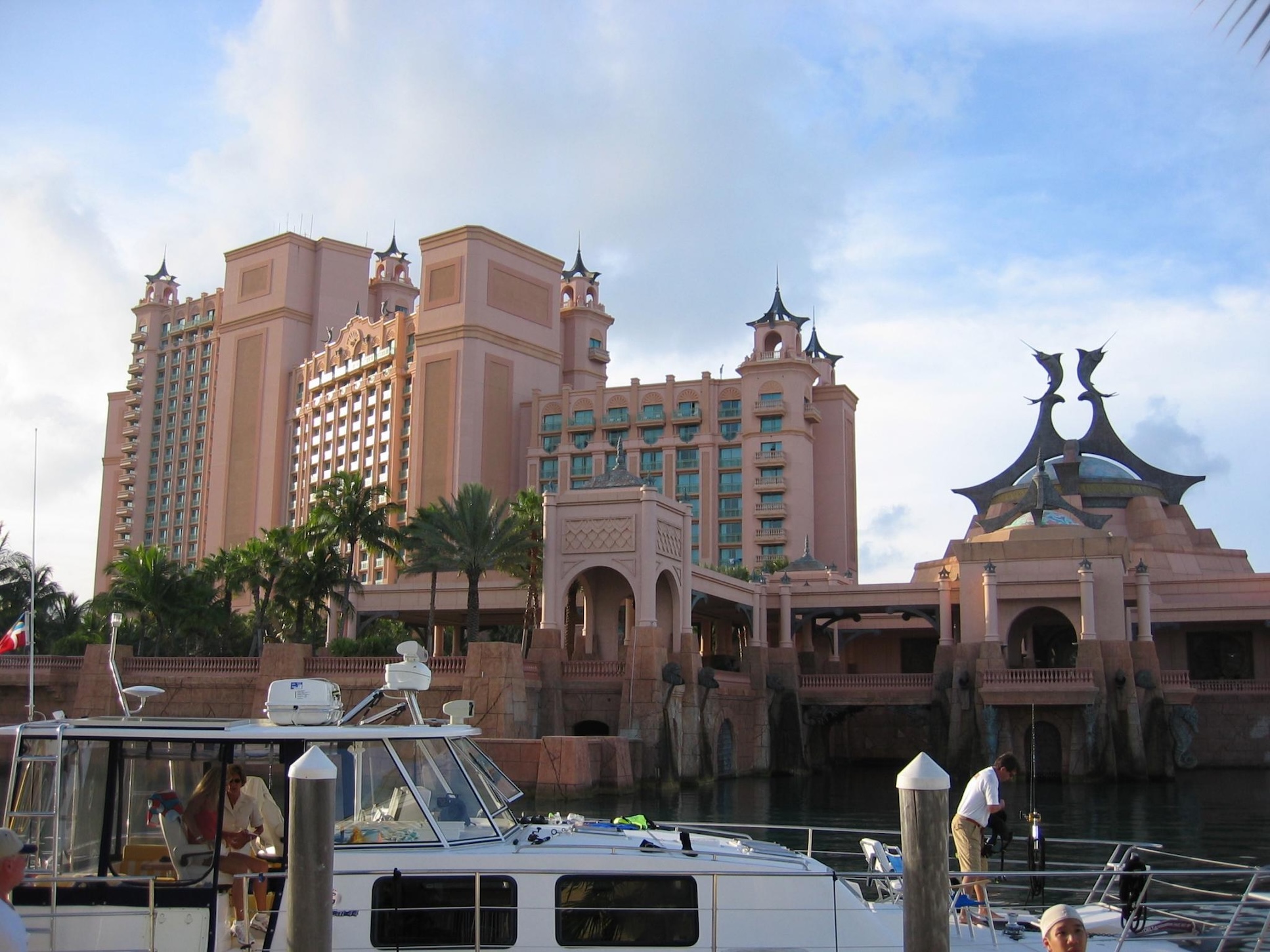 Grand waterfront resort with marina views and tropical island charm