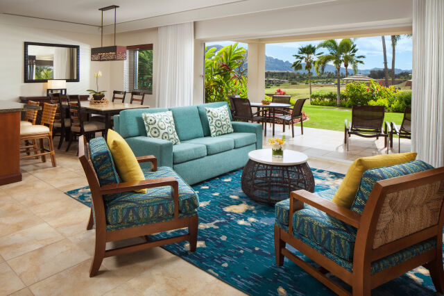 Bright island-style living with lanai, garden views, and seamless indoor-outdoor flow