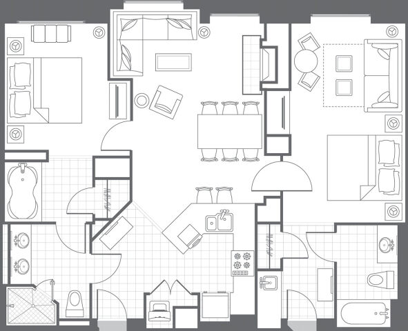 Spacious 3-bedroom layout with open living, dining, and full kitchen