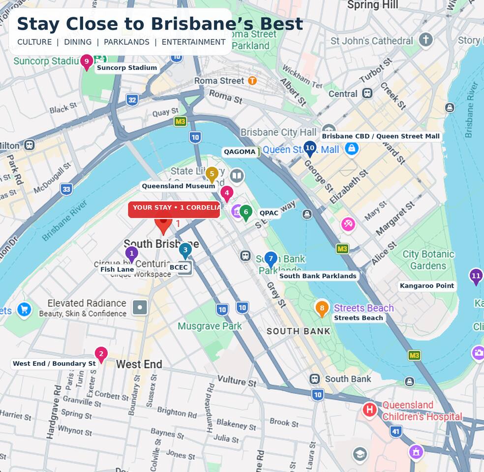 Location Highlights: Explore vibrant South Brisbane, moments from cultural hotspots and riverside parks!