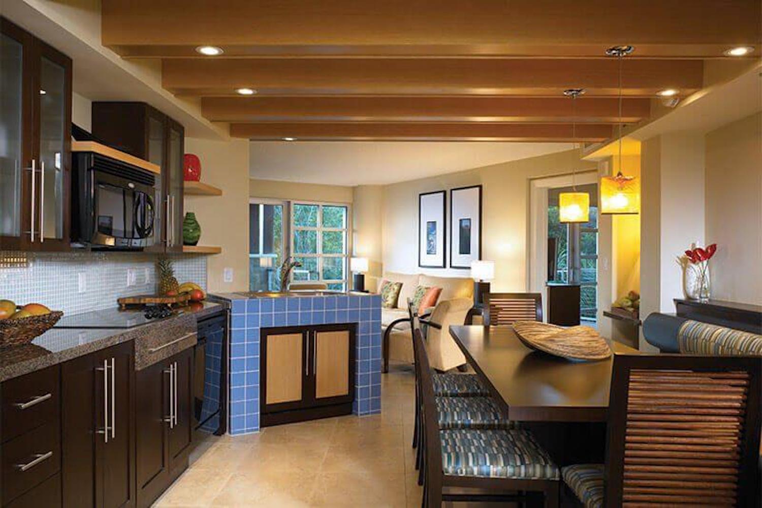 Warm open-concept kitchen and dining area with stylish modern finishes
