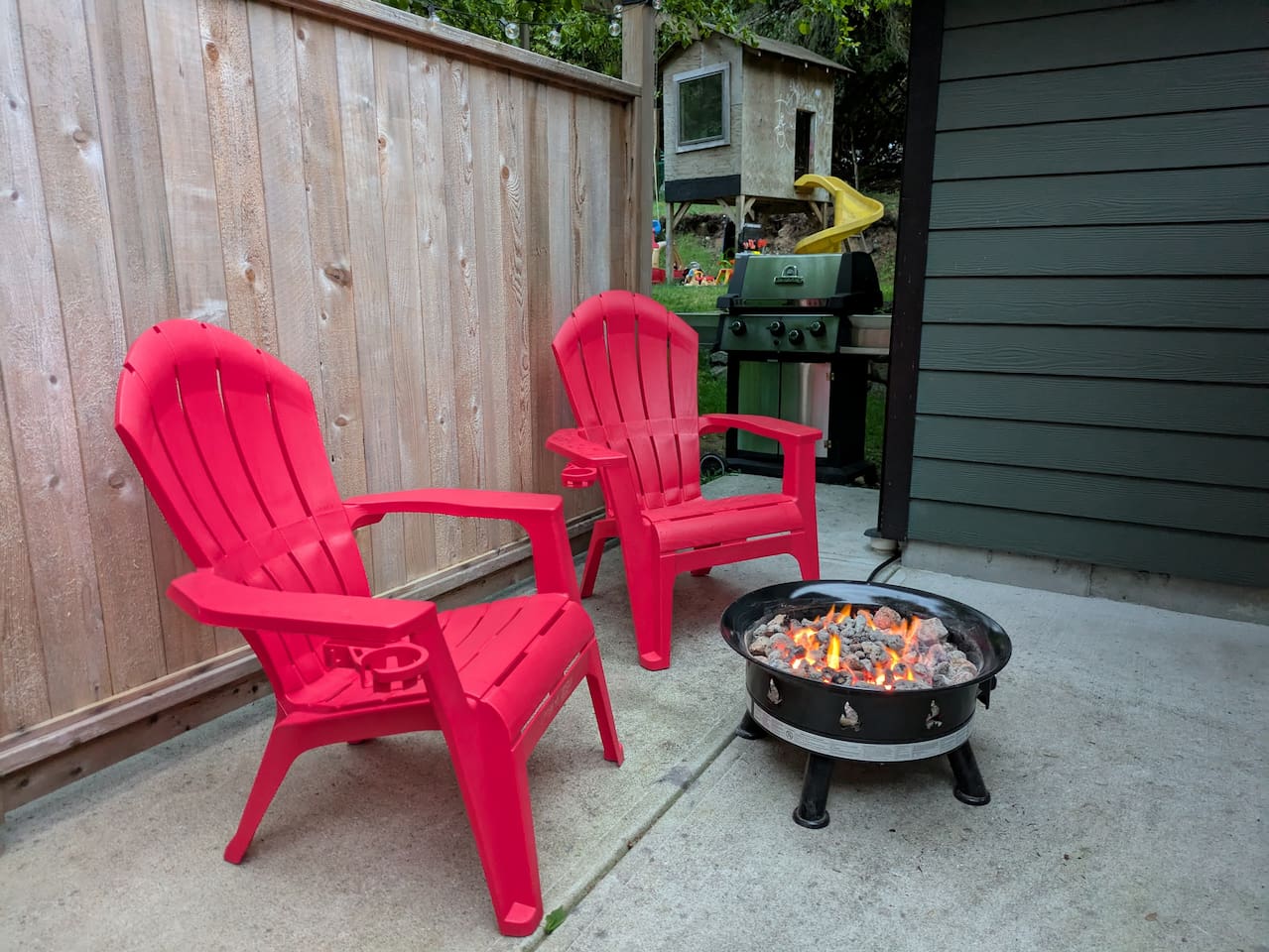 Cozy up to the natural gas fire bowl. It is available year-round.