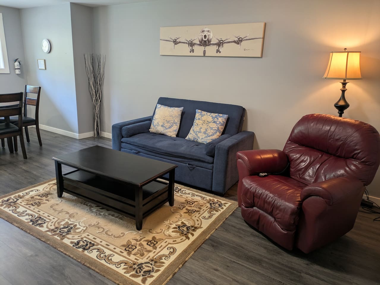 The sofa bed and electric recliner.