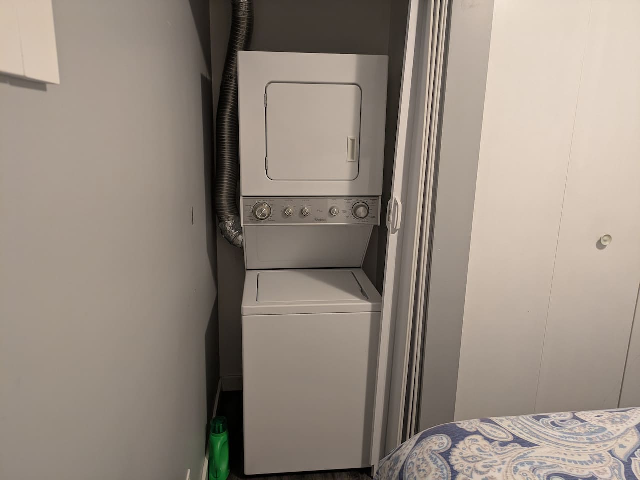 Convenient in-unit washer/dryer tucked inside the bedroom.
