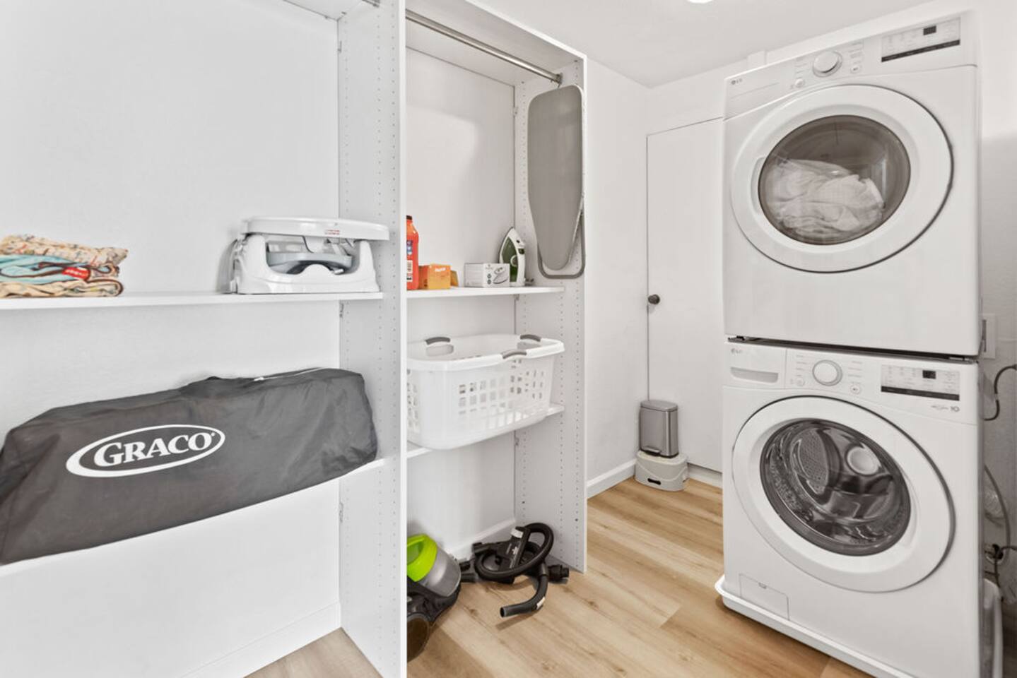 Pack n Play, high chair booster seat, ironing board and laundry facilities all available.