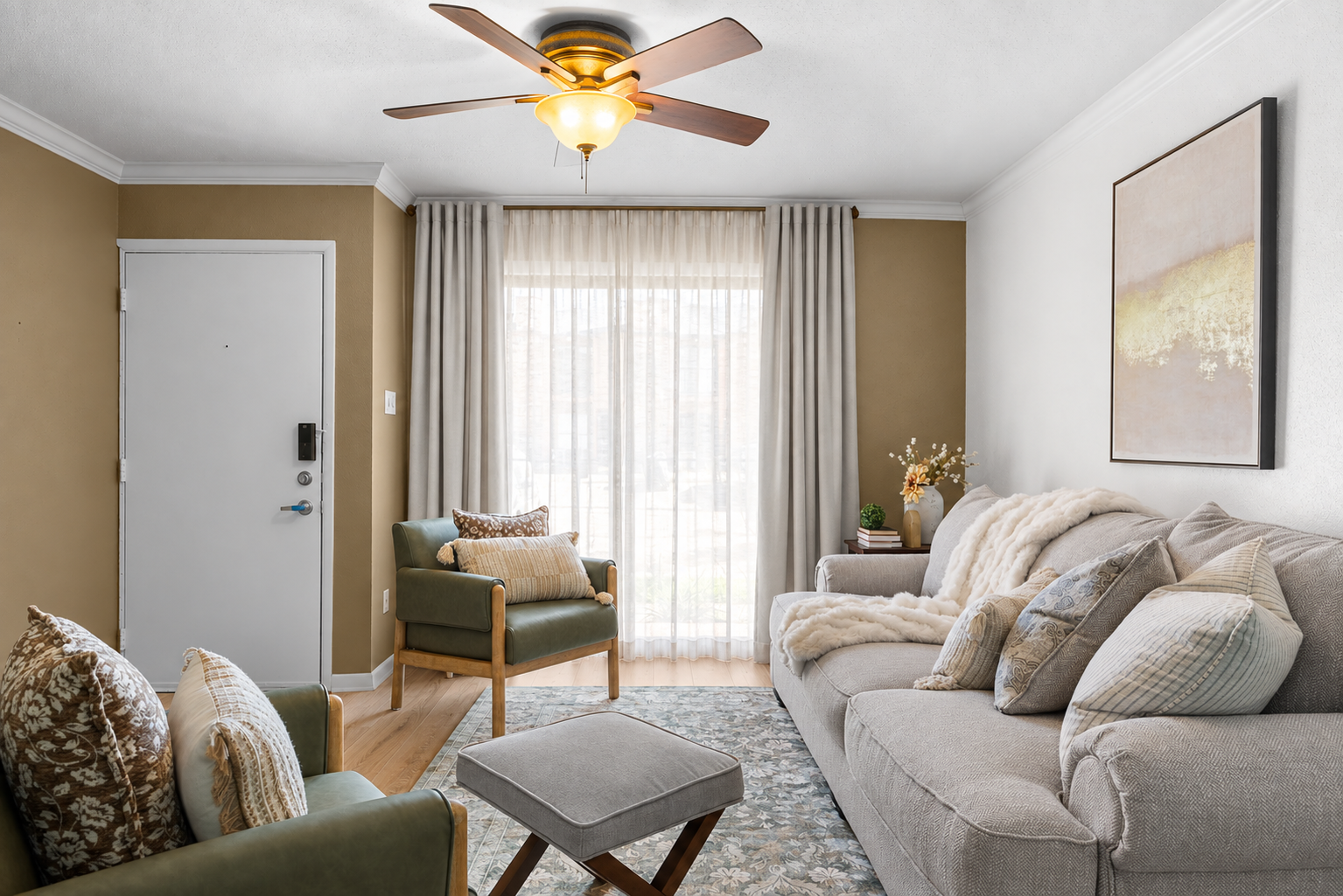 Bright, cozy living room with plush seating and soft natural light