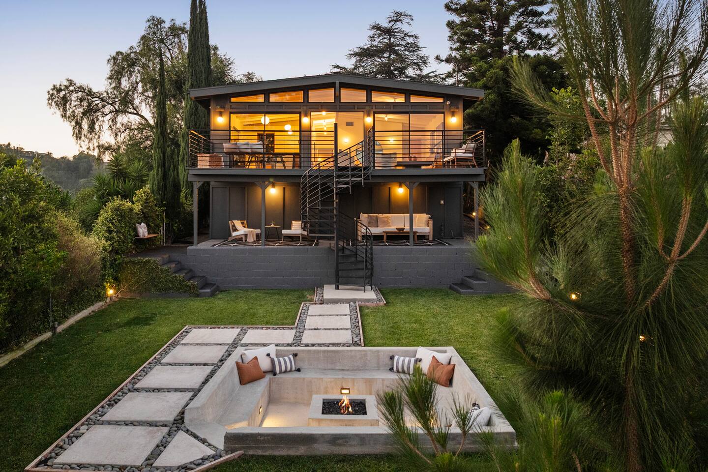 Designer Hillside Home with Fire Pit + Views
