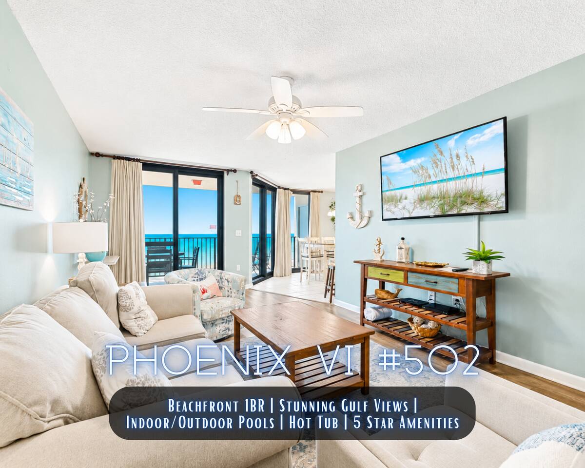 "Phoenix VI #502" | Beachfront 1BR | Stunning Gulf Views | Indoor & Outdoor Pool | Hot Tub | Gym | Sleeps 4