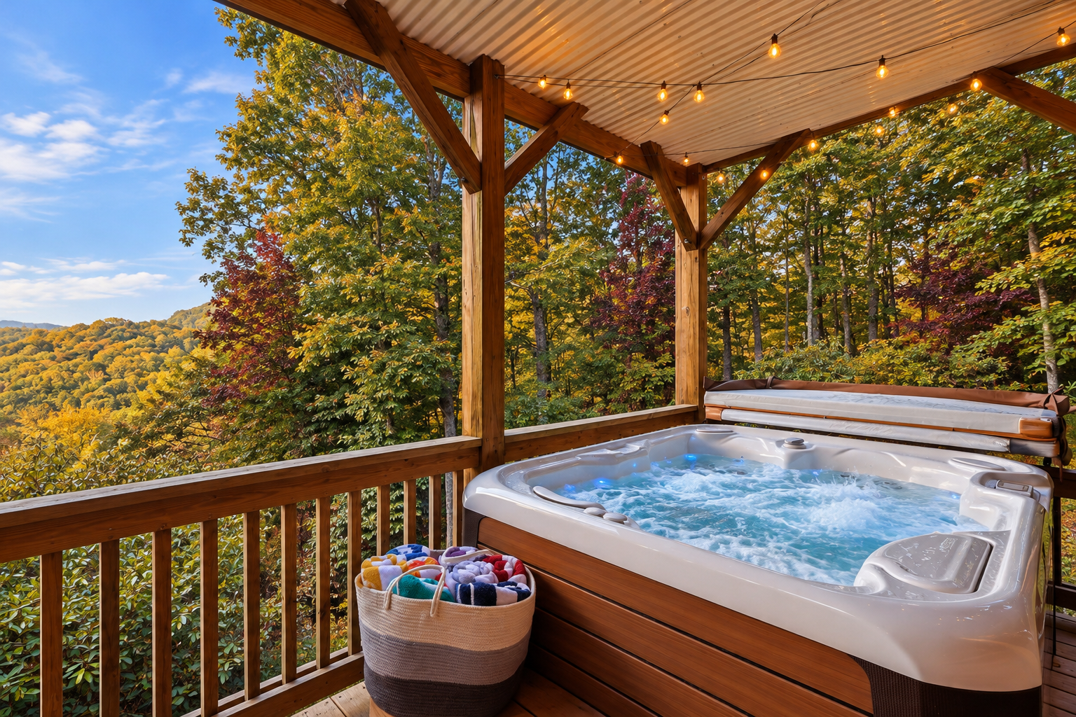 Private hot tub deck with mountain views and stunning fall foliage