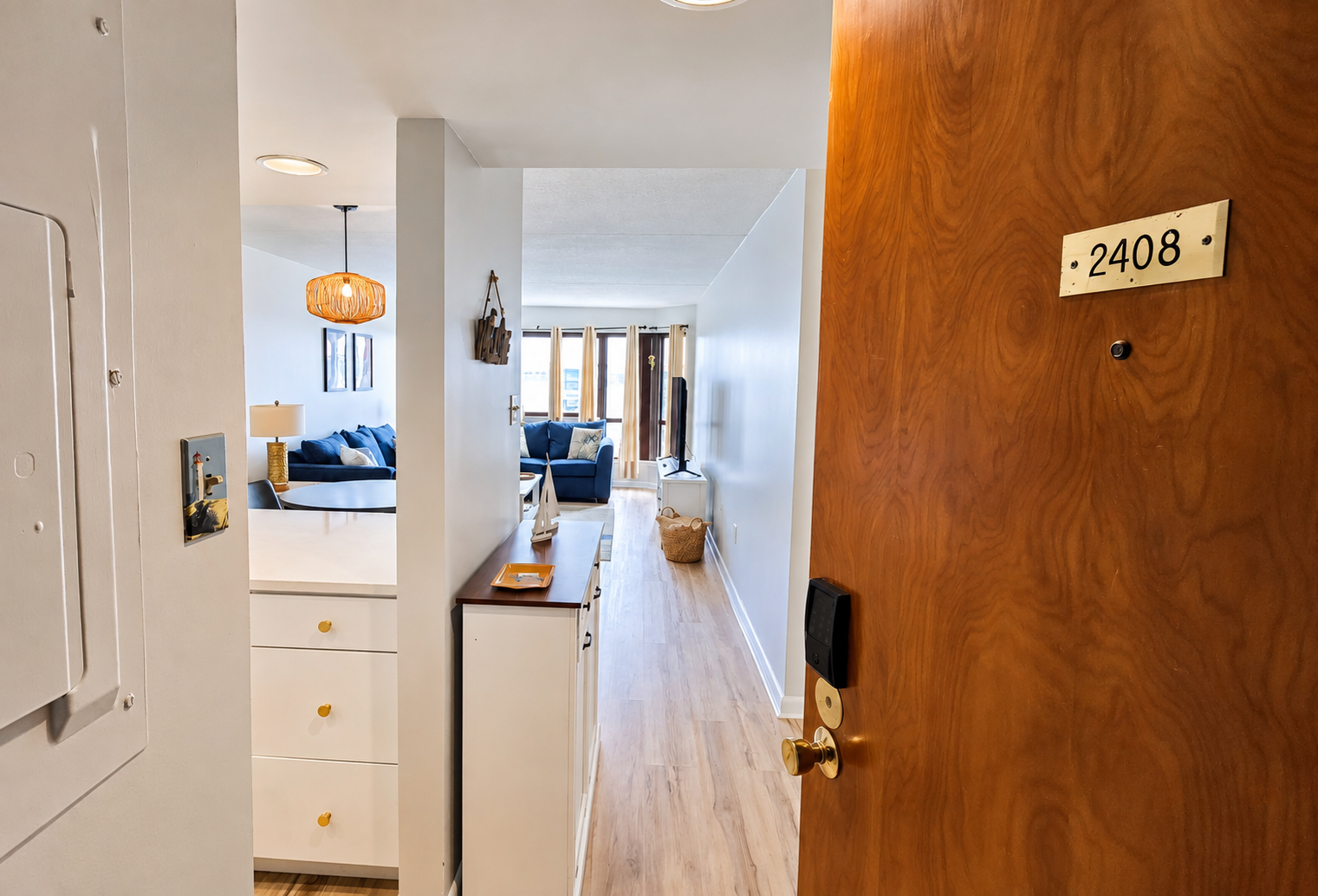 Welcoming entry opens to a bright, stylish living space