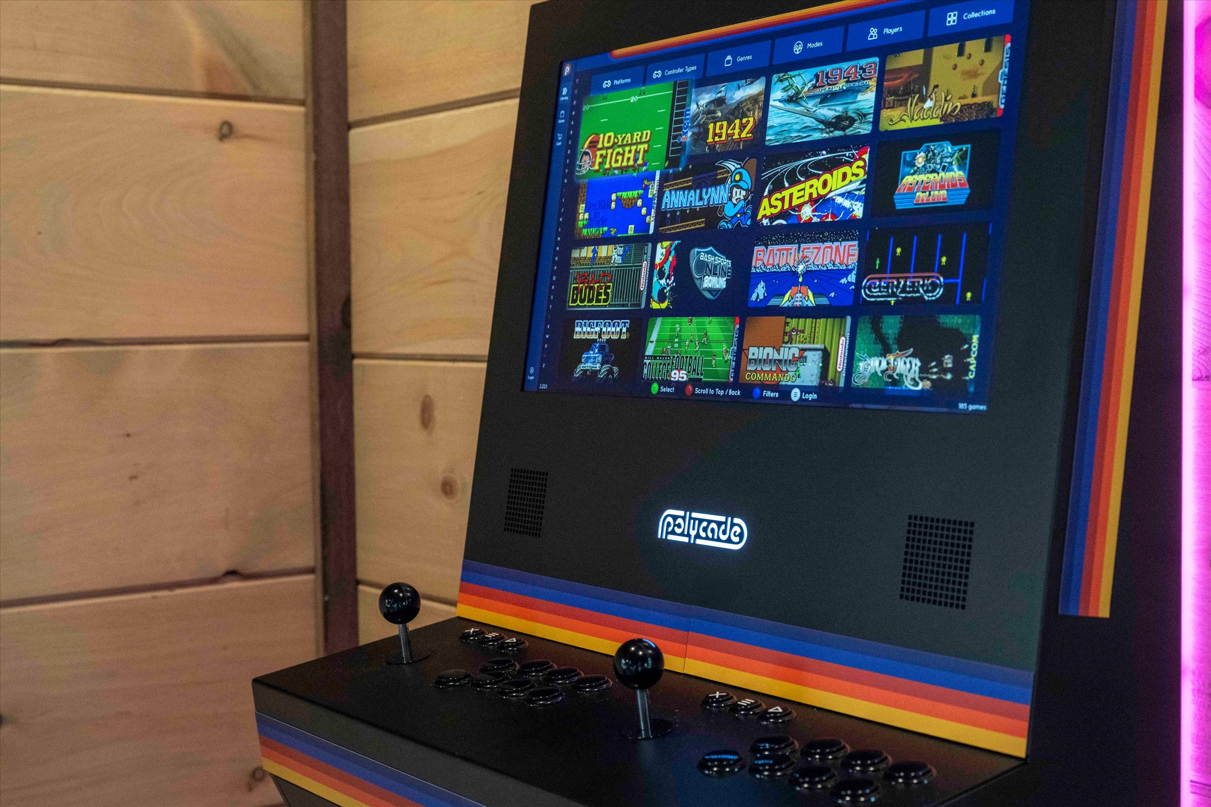 Retro arcade cabinet with classic games for nostalgic guest fun