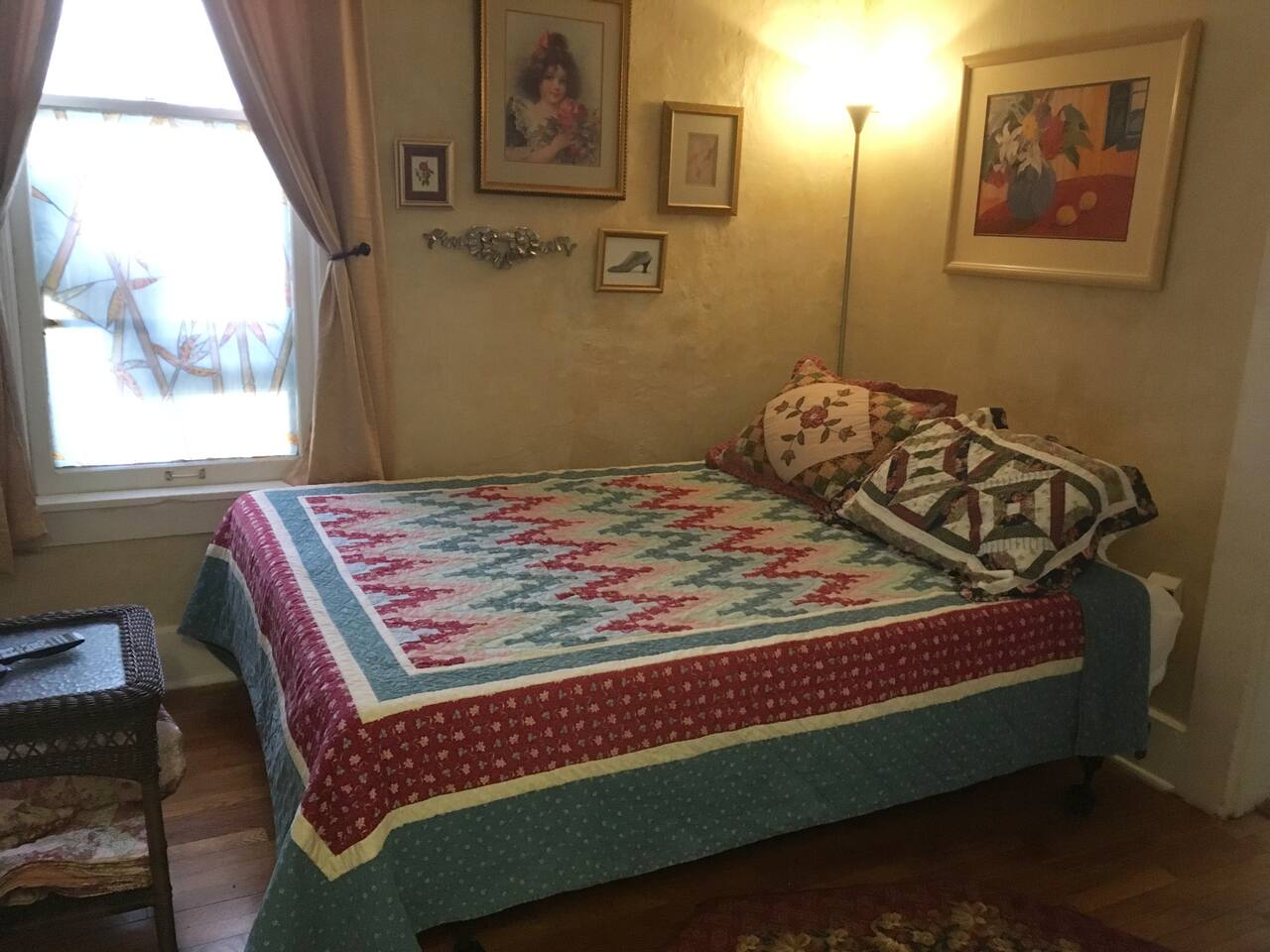 Comfy and cozy bedroom, with a double bed , wonderful for one or perfect for two! Please note that bedding decor varies and may not be the exact set pictured here, as we have a variety of quilts and shams that we use here at the Heart of Hillsdale.