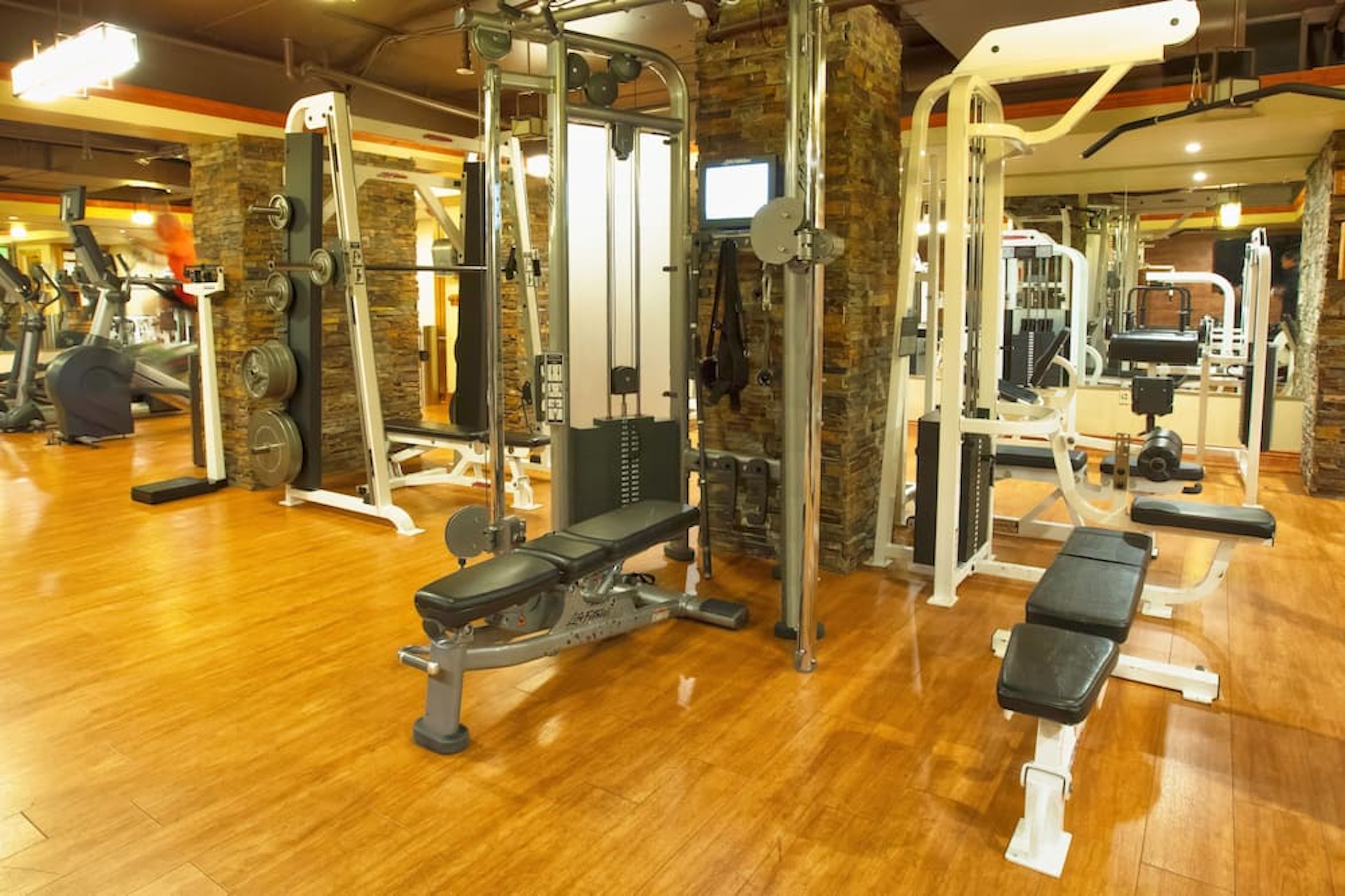 Well-equipped fitness center with cardio, weights, and strength machines