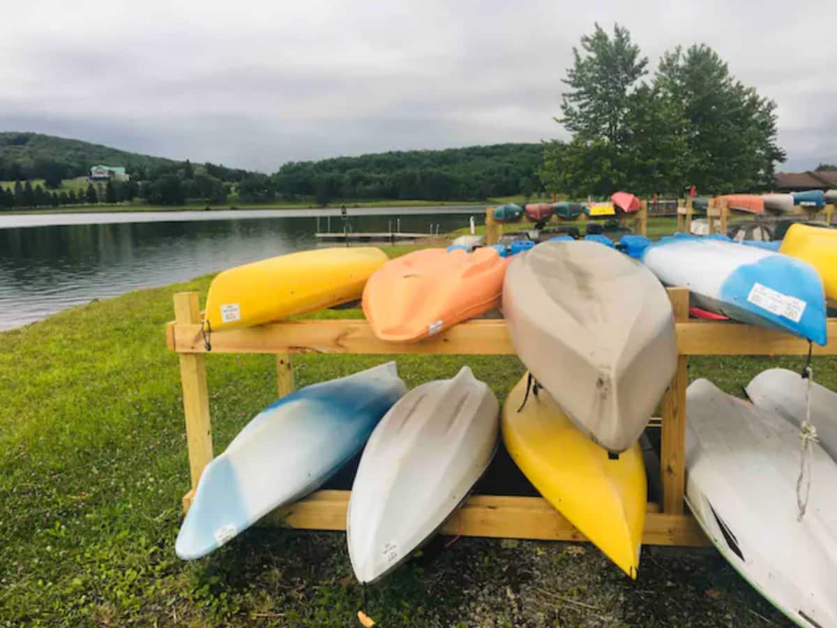 Colorful kayaks by the lake for easy waterfront adventures