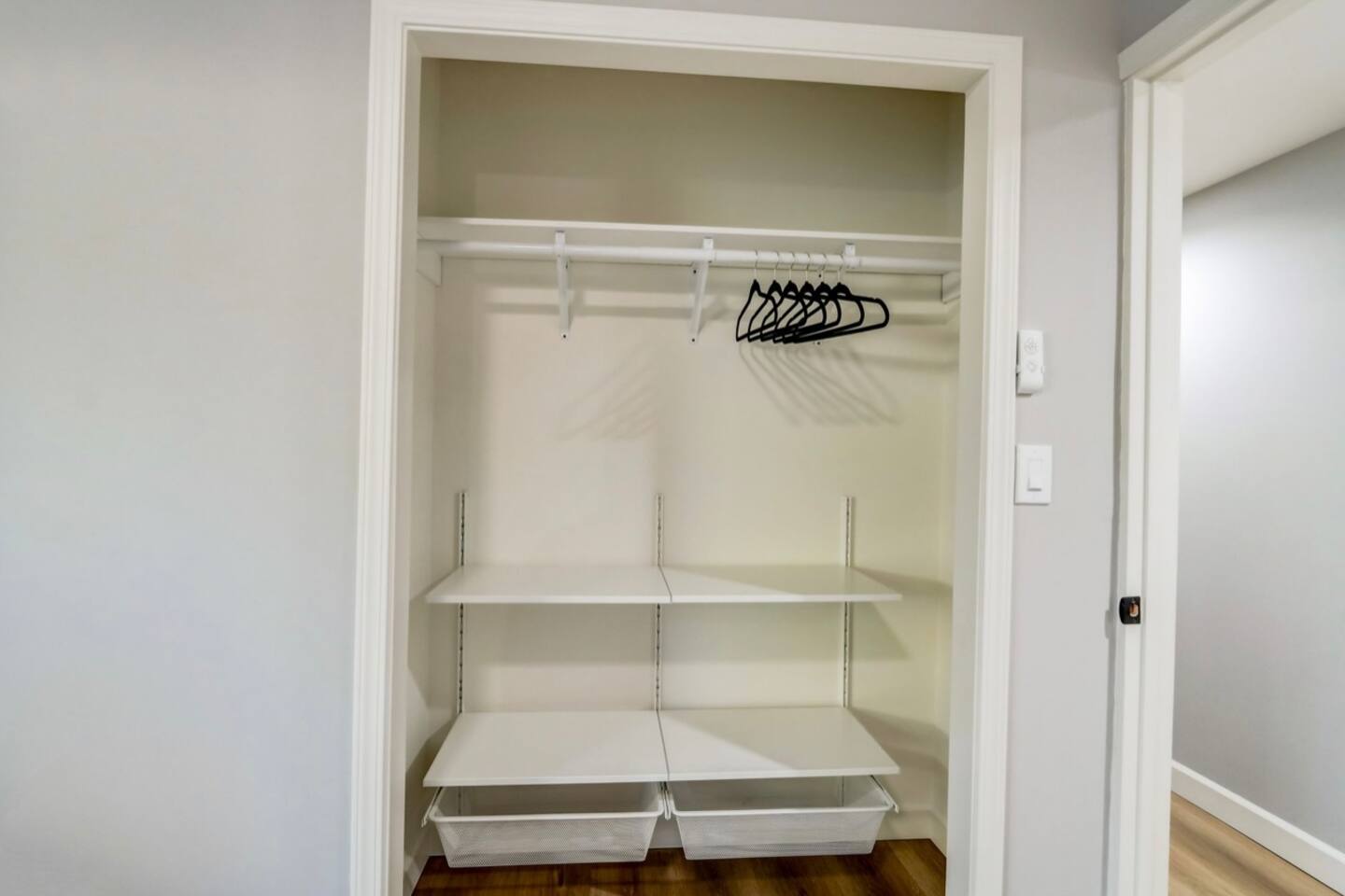 Clean lines, light flooring, and organized storage.