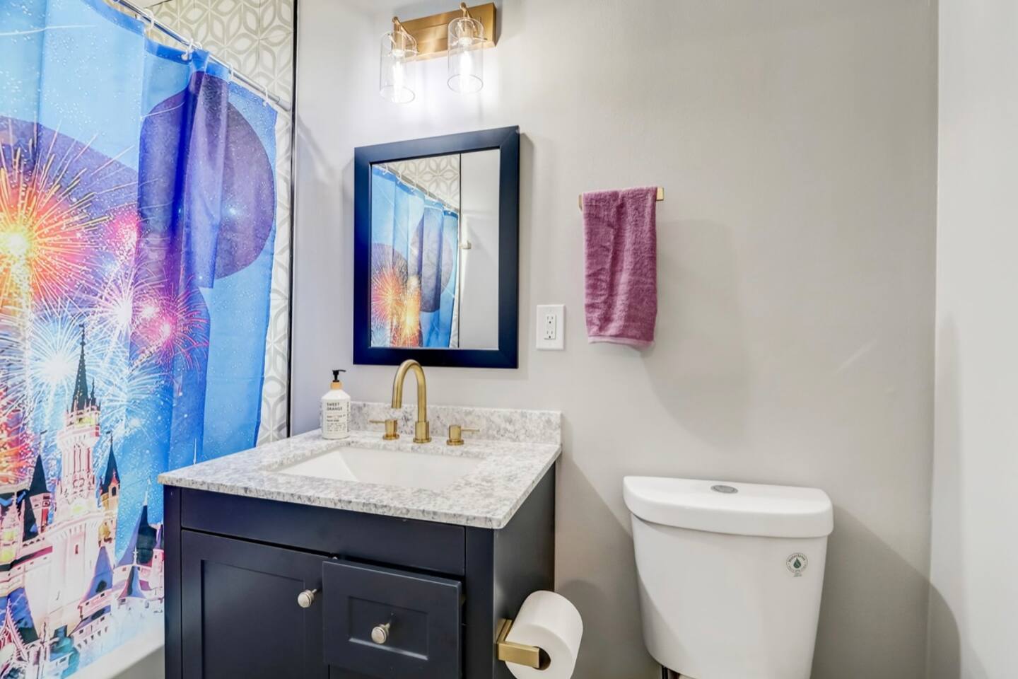 Modern Bathroom with Granite Vanity & Designer Fixtures