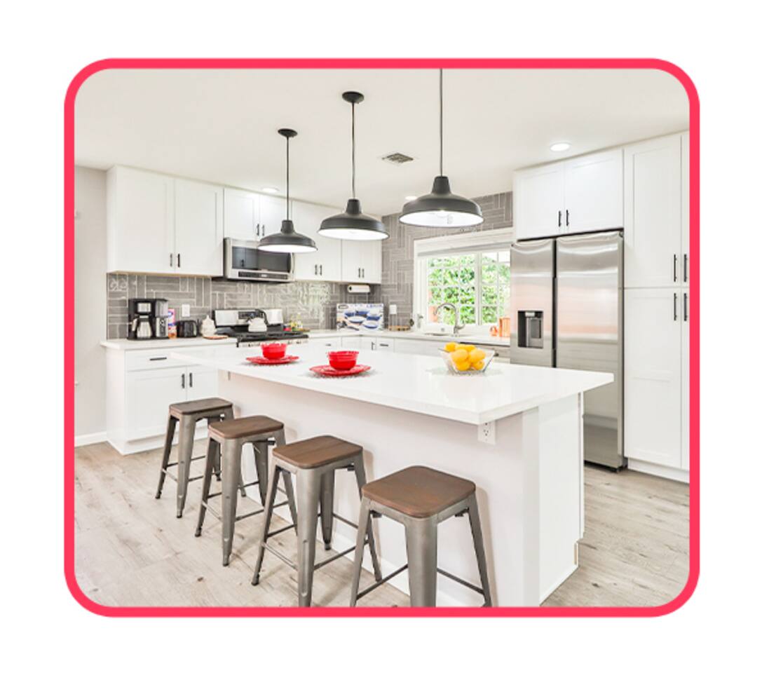 Bright, stylish space with stainless steel appliances